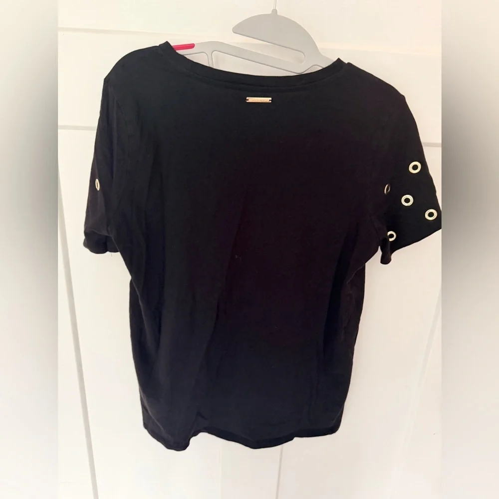 Michael Kors Black Grommet Sleeve Top Gold Hardware Size L